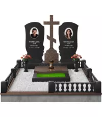 Мемориальный комплекс «Навеки венчанные» с полуплитой и оградой Балясины - заказать по выгодной цене | Камень Гарант