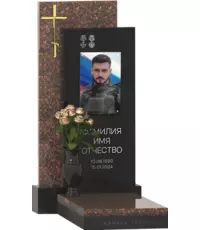Памятник Сила духа с золотым крестом и цветным портретом | Москва, СПб | Камень Гарант