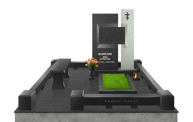 Мемориальный комплекс с плиткой, скамейкой и поребриком
